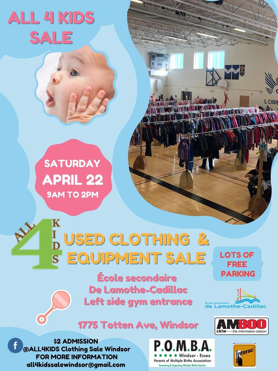 Over 17000 items!!!!  Don't miss out on this All4Kids sale.... 
1775 Totten Ave, Windsor