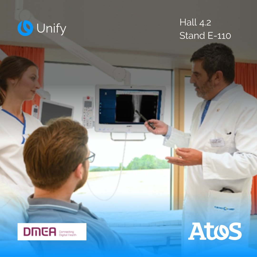 UnifyMitel's tweet photo. Doctors/caregivers and patients benefit from solutions from #Unify.

Information exchange is an important part of collaboration and efficiency in healthcare. With #HiMed, the focus is on optimizing patient comfort.

Visit us at DMEA to experience digitalization from #AtosUnify. https://t.co/4B21cpSHEB