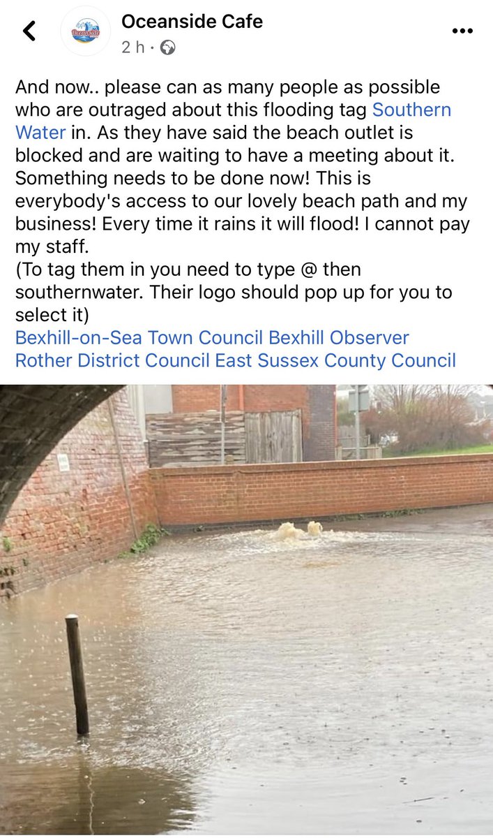 lisa1972loo's tweet photo. Come on @SouthernWater this need to be sorted now! This is having a detrimental effect on the small local Oceanside Cafe in Bexhill every time it rains! @HuwMerriman https://t.co/Udgd0rAoza