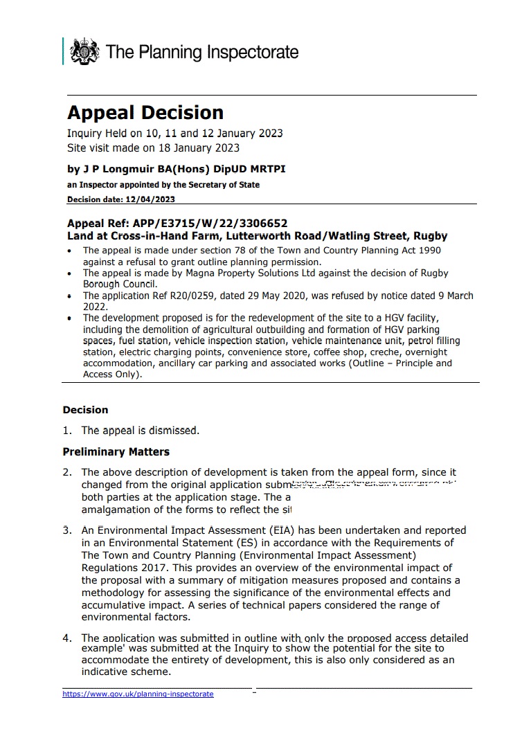 arplanning's tweet photo. Acting as expert planning witness for Rugby Borough Council, AR Planning were successful in defending the refusal of a HGV facility on the edge of Rugby. The Inspector found that the proposal would result in a significant change to the landscape. #AitchisonRaffety #ARGroup https://t.co/HQVjquEHiU