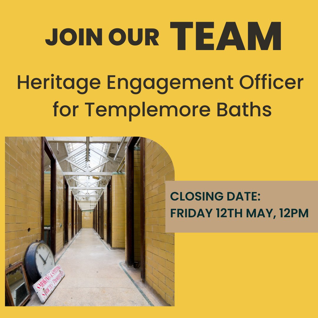 * Job Opportunity - Heritage Engagement Officer * This exciting role involves animating the new interpretive space at the refurbished Templemore Baths through a programme of tours, workshops and events. Find out more>> eastsidepartnership.com/recruitment