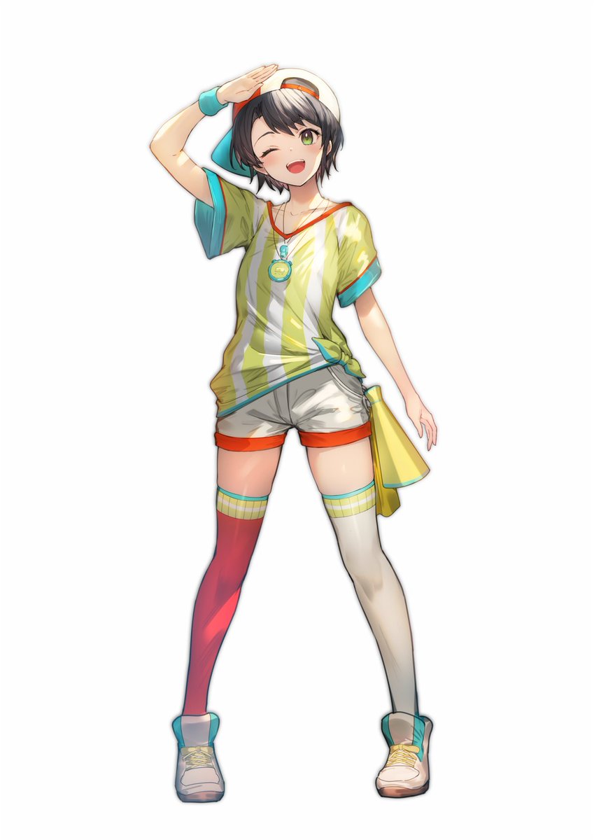 oozora subaru 1girl solo asymmetrical legwear mismatched legwear swept bangs white shorts one eye closed  illustration images