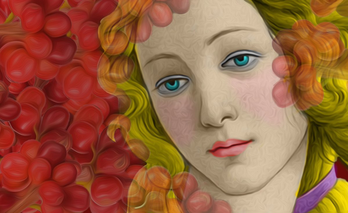 CAWMVMT's tweet photo. In  the custody of coffee cherries, rises the reinterpretation of a  Renaissance woman. Vibrant color accents give the rendition of a  contemporary finish.
Masterpiece by: @Svianach 
0.31 Eth
https://t.co/ogBqKCoGWV
#joinCAW  #WomeninWeb3 #Art #Artists https://t.co/ilLUVNIk1I