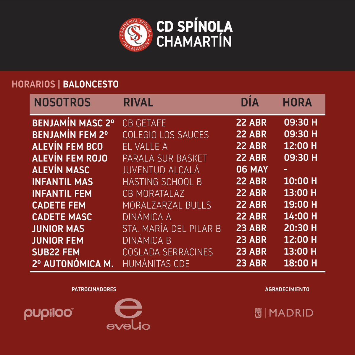 CD_Spinola's tweet photo. Aquí tenéis los horarios de los próximos partidos. ¡Mucha suerte a todos! ⚽️🏀🏐 https://t.co/yfNAumkjhB