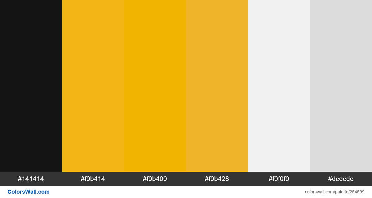 colorswall's tweet photo. Outdoors yosemite yellowstone grand canyon hex colors #141414, #f0b414, #f0b400, #f0b428, #f0f0f0, #dcdcdc #colors #palette https://t.co/Zgban4T1oo https://t.co/A60yuR9WOR