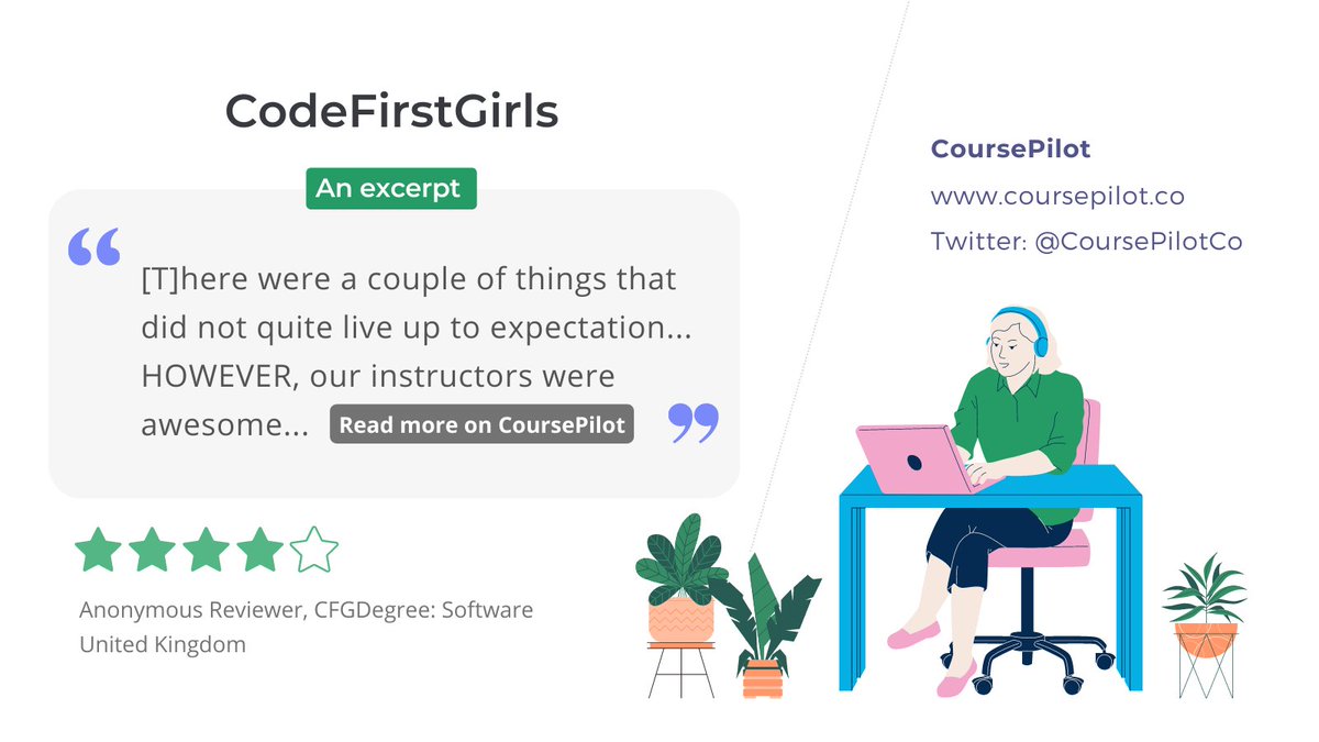 CoursePilotCo's tweet image. Read the full review for @CodeFirstGirls on CoursePilot 💫