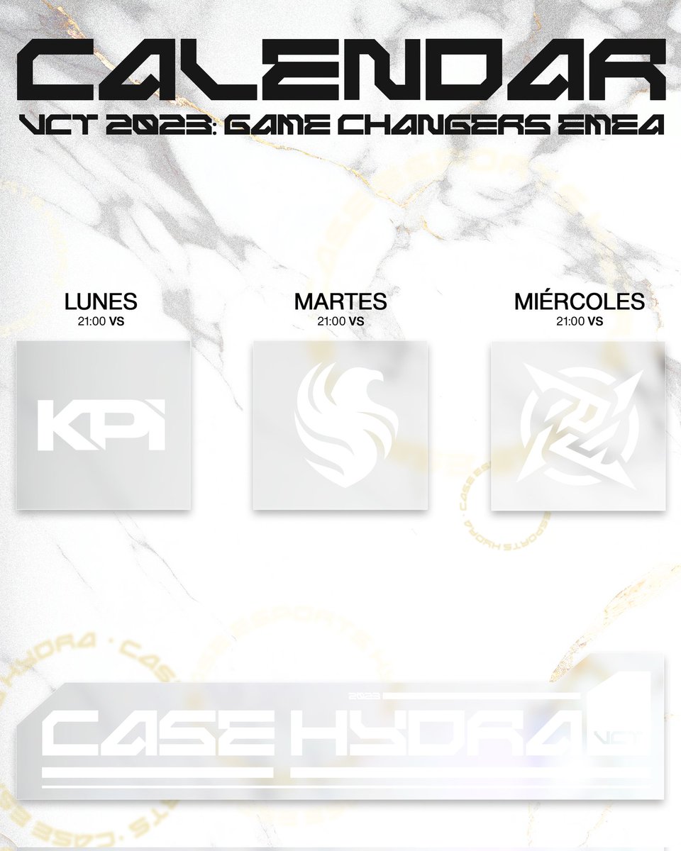 CaseEsports's tweet photo. ยกNO HAGรIS PLANES! โ๏ธ
Tres dรญas para el estreno de #CaseHydra ๐ en #VCTGameChangersEMEA ๐
๐
| 24 de abril
๐ | 21:00
๐๏ธ | @KPI_Gaming Shine
๐
| 25 de abril
๐ | 21:00
๐๏ธ | @Falcons Vega
๐
| 26 de abril
๐ | 21:00
๐๏ธ | @NIP Lightning
#GoCase ๐ #CaseValorant https://t.co/Rx7VUSTkG2