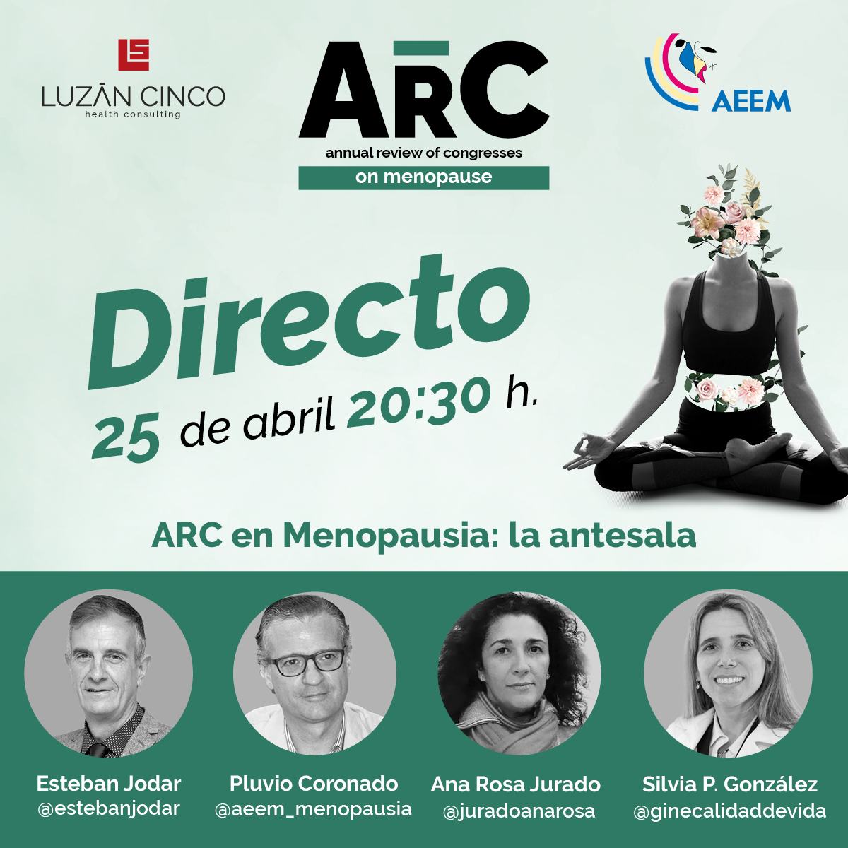 Luzán 5 Escuela de Formación (@luzan5ef) on Twitter photo 📣 ¡No te pierdas nuestro #directo en #instagram junto a <a href="/_AEEM/">A.E.E.M.</a>!
📌25/04 a las 20:30h
Hablaremos con <a href="/estebanjodar/">Esteban Jódar Gimeno</a>, <a href="/PluvioCoronado/">Pluvio J. Coronado</a>, <a href="/JuradoAnaRosa/">Ana Rosa Jurado</a> y Silvia P. González de las claves del #ARC en #Menopausia que organizamos el 16/06. ¡Contamos contigo!
bit.ly/3KXgXHT 📣 ¡No te pierdas nuestro #directo en #instagram junto a <a href="/_AEEM/">A.E.E.M.</a>!
📌25/04 a las 20:30h
Hablaremos con <a href="/estebanjodar/">Esteban Jódar Gimeno</a>, <a href="/PluvioCoronado/">Pluvio J. Coronado</a>, <a href="/JuradoAnaRosa/">Ana Rosa Jurado</a> y Silvia P. González de las claves del #ARC en #Menopausia que organizamos el 16/06. ¡Contamos contigo!
bit.ly/3KXgXHT