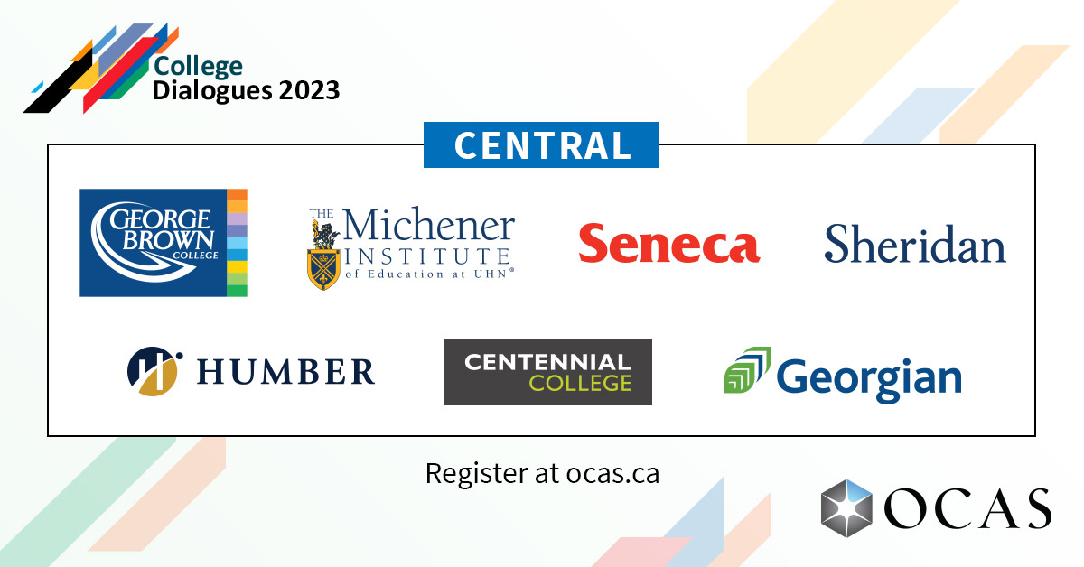 OCASpartners's tweet photo. Learn about the CENTRAL region colleges – and Ontario's 20 other great institutes – at #CollegeDialogues. Register: https://t.co/9cFinZ7WIv.
@CentennialEDU @GBCollege @humbercollege @SenecaCollege @sheridancollege @georgiancollege @MichenerInst #onpse #cdnpse https://t.co/bToxjSbxT2