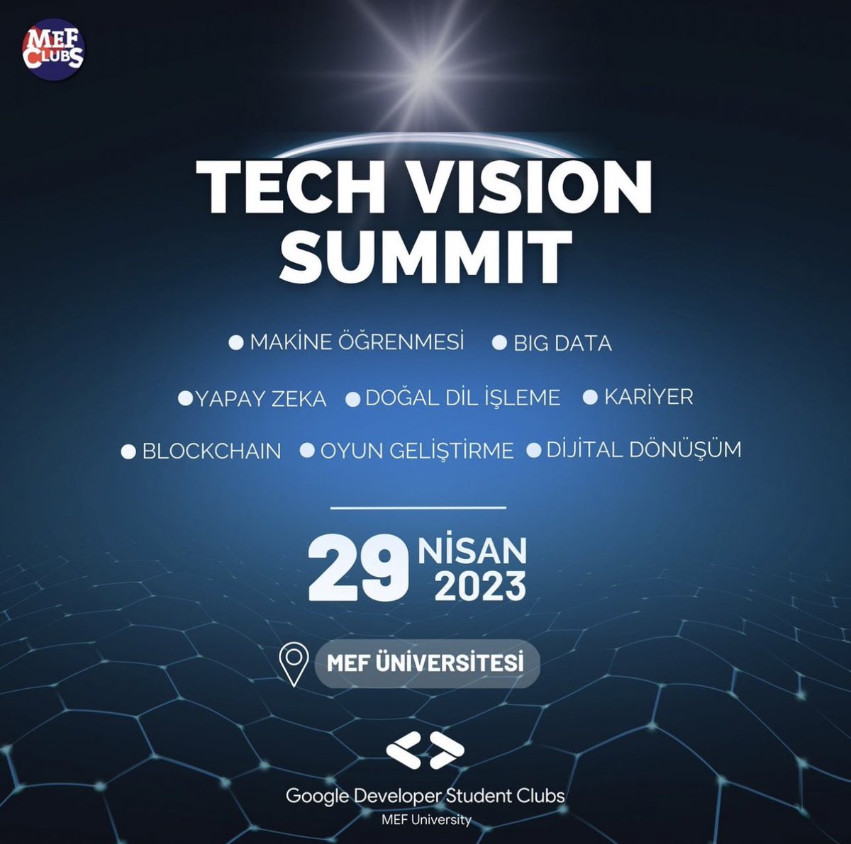 gdscmef's tweet image. Tech Vision Summit etkinliğimiz için geri sayım başladı! 29 Nisan’da MEF Üniversitesi’nde gerçekleşecek olan etkinliğimizde alanında deneyimli ve birbirinden değerli konuşmacılarımızla bir araya geleceğiz. Detaylar için takip edip, bio’daki başvuru formunu doldurmayı unutmayın!🙌