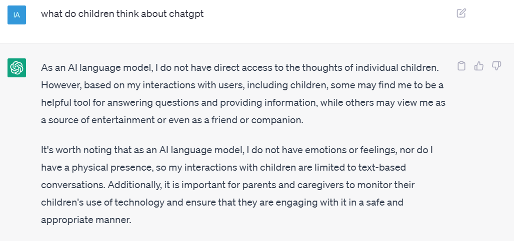 If I am 11 years old, &amp; publish my thoughts about ChatGPT on my personal website, is it legal for ChatGPT to crawl my site and use this data to contribute to its own output when asked "What do people think about ChatGPT"?
I'm pretty sure their lawyers wrote this answer, not AI!