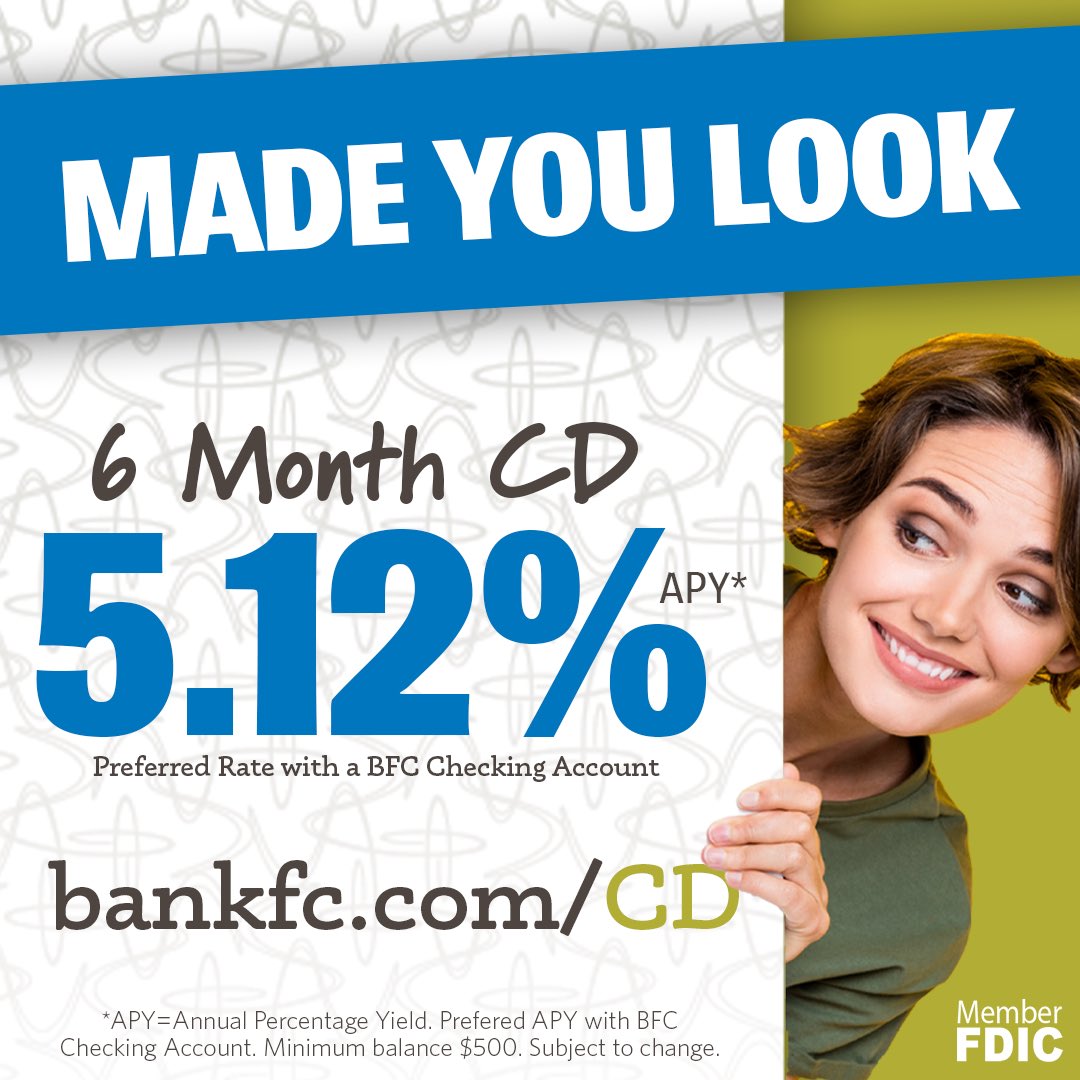 Bank_of_Frank's tweet photo. 👉🏻 BFC CD Specials: 90 Days or 6, 15, & 25 Months!
See them all: https://t.co/4G2Jk1q4Cs
#communitybank #banklocal #banklocally #CD #CDSpecial https://t.co/9bMd1D0nfW