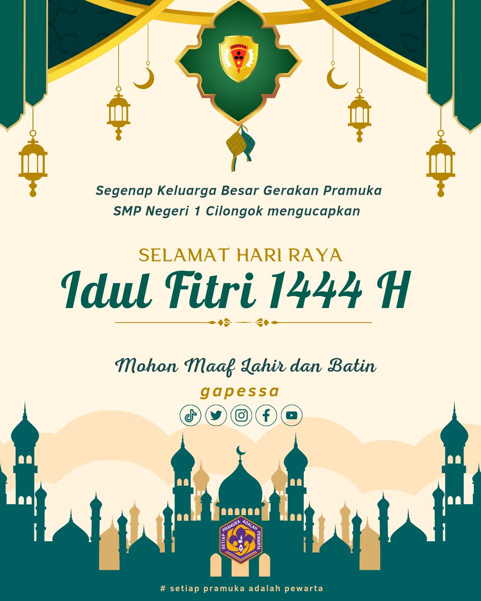 gapessa's tweet photo. Selamat Hari Raya Idul Fitri 1444 H mohon maaf lahir dan batin.

#gapessa
#PramukaJateng
#idulfitri https://t.co/xfRAcPi0ul