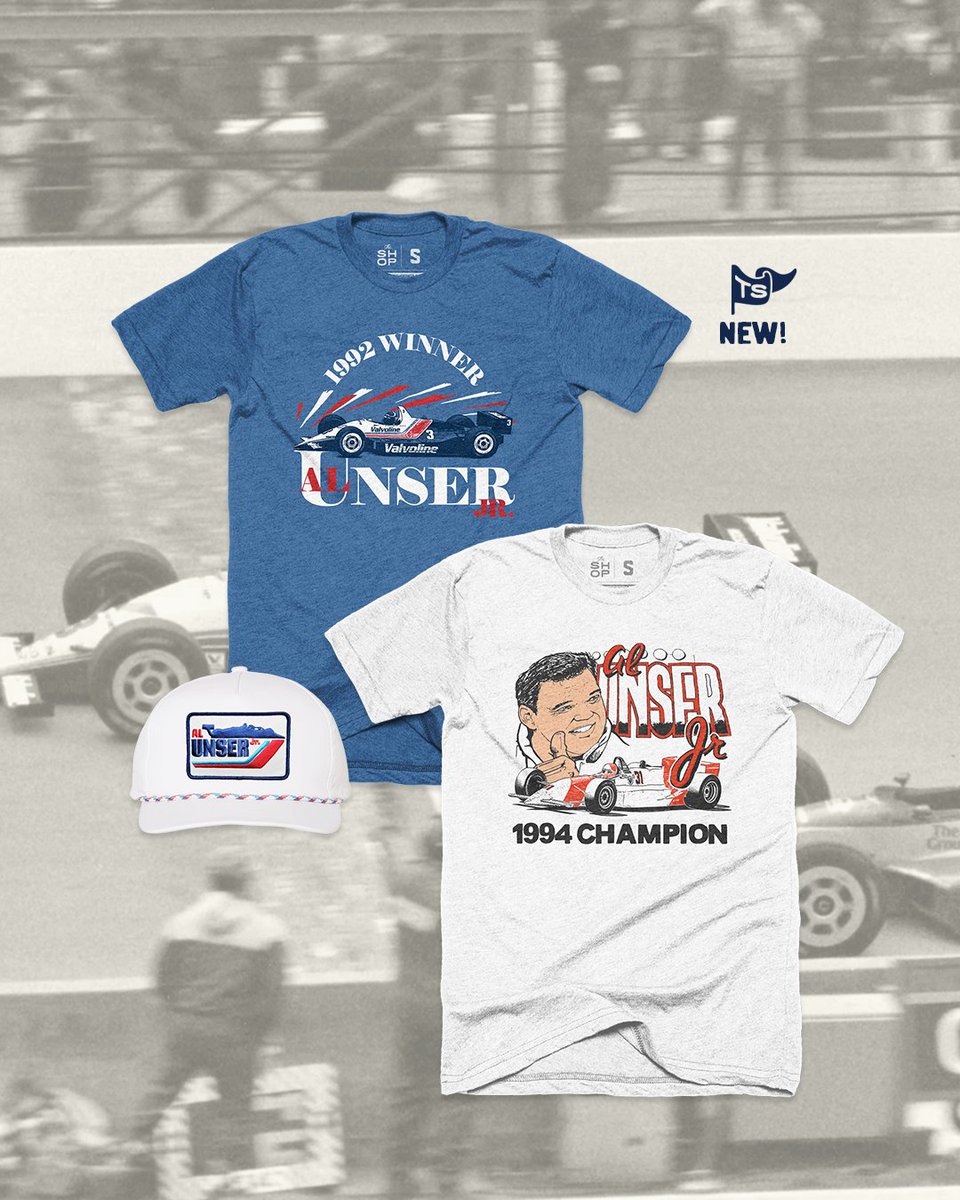 TheShopIndy's tweet photo. It's Here. Our Officially Licensed Al Unser Jr Collection! Order Online now and they'll ship in 2 weeks! @alunserjr #LittleAl #Indy500 #IMS https://t.co/OFbjWvLqdv https://t.co/Ug8iytNQe9