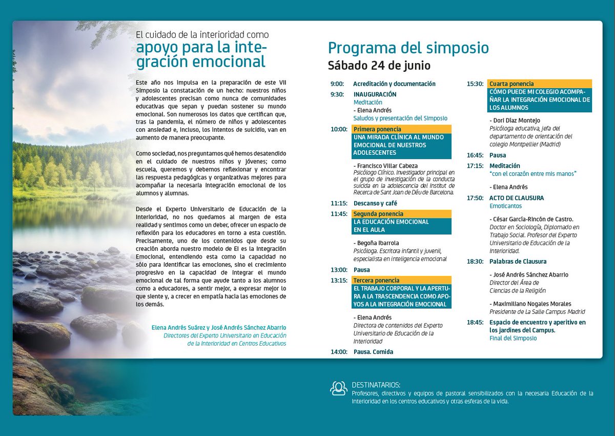 EducAutor's tweet photo. El próximo 24 de junio tendrá lugar el VII Simposio de Educación de la Interioridad en @LaSalleMAD @LaSalleMad_Rel con la necesaria-urgente temática del cuidado de la #interioridad desde la #IntegraciónEmocional. Y además @Emoticantos con #MarinaylosEmoticantos estaremos ahí! https://t.co/8krbeZ3wIH
