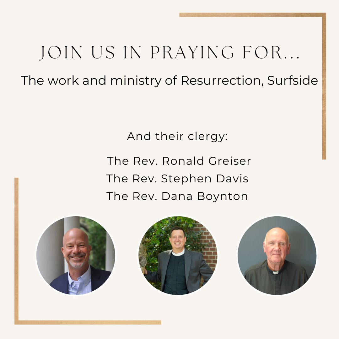 anglican_sc's tweet photo. Join us this Sunday, April 23, 2023, as we pray for the work and ministry of Resurrection, Surfside, and their clergy: The Rev. Ronald Greiser, The Rev. Stephen Davis and The Rev. Dana Boynton. View the full prayer calendar here: https://t.co/5fNHj17zBa #PrayForChurches #ADOSC https://t.co/79ldaViAV7