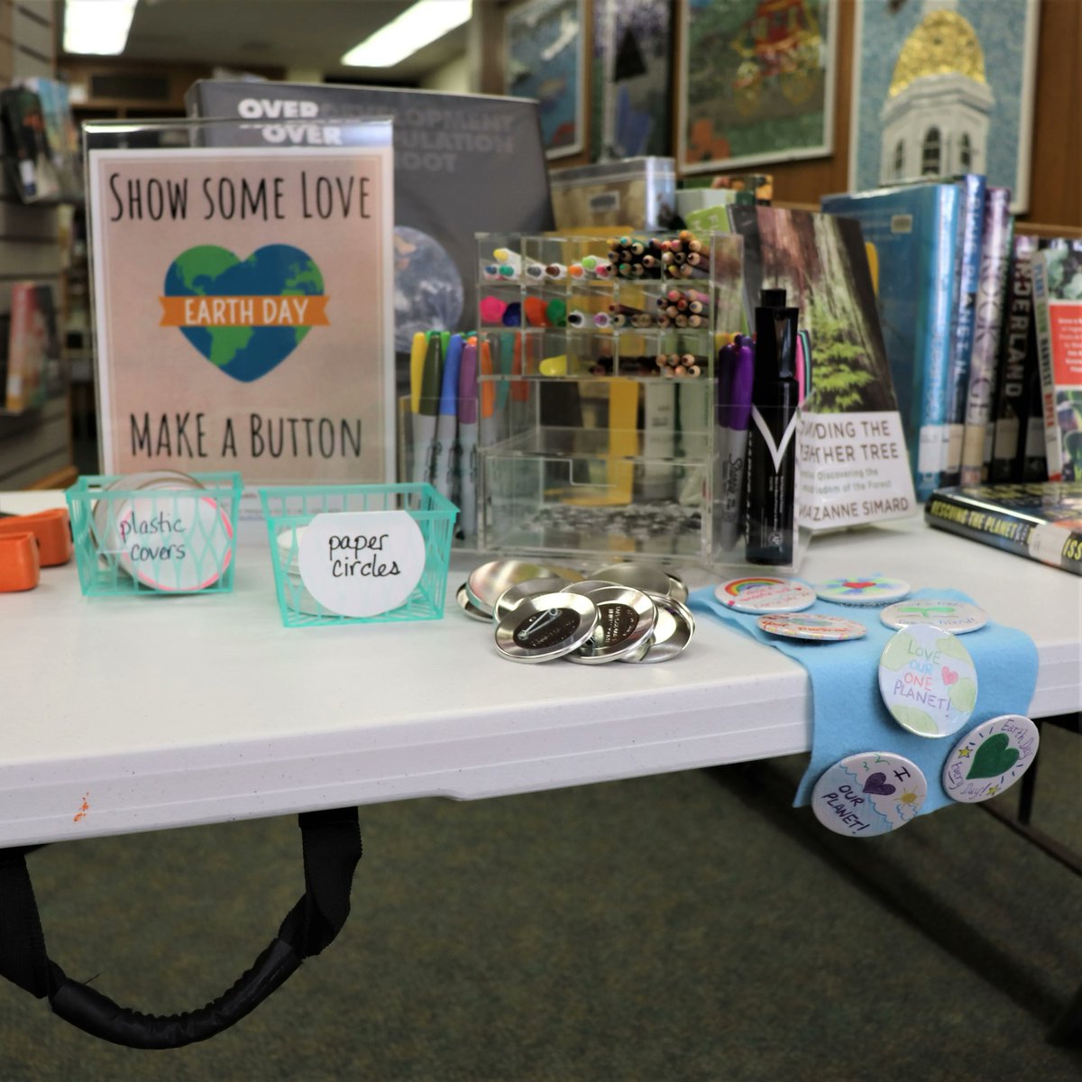 ConcordNHLib's tweet image. Earth Day is tomorrow!  Stop by the library anytime today (April 21st) to make a button to show your love of this beautiful blue-green planet. 
#earthday #buttonmaking #cpl #concordnh #newhampshire