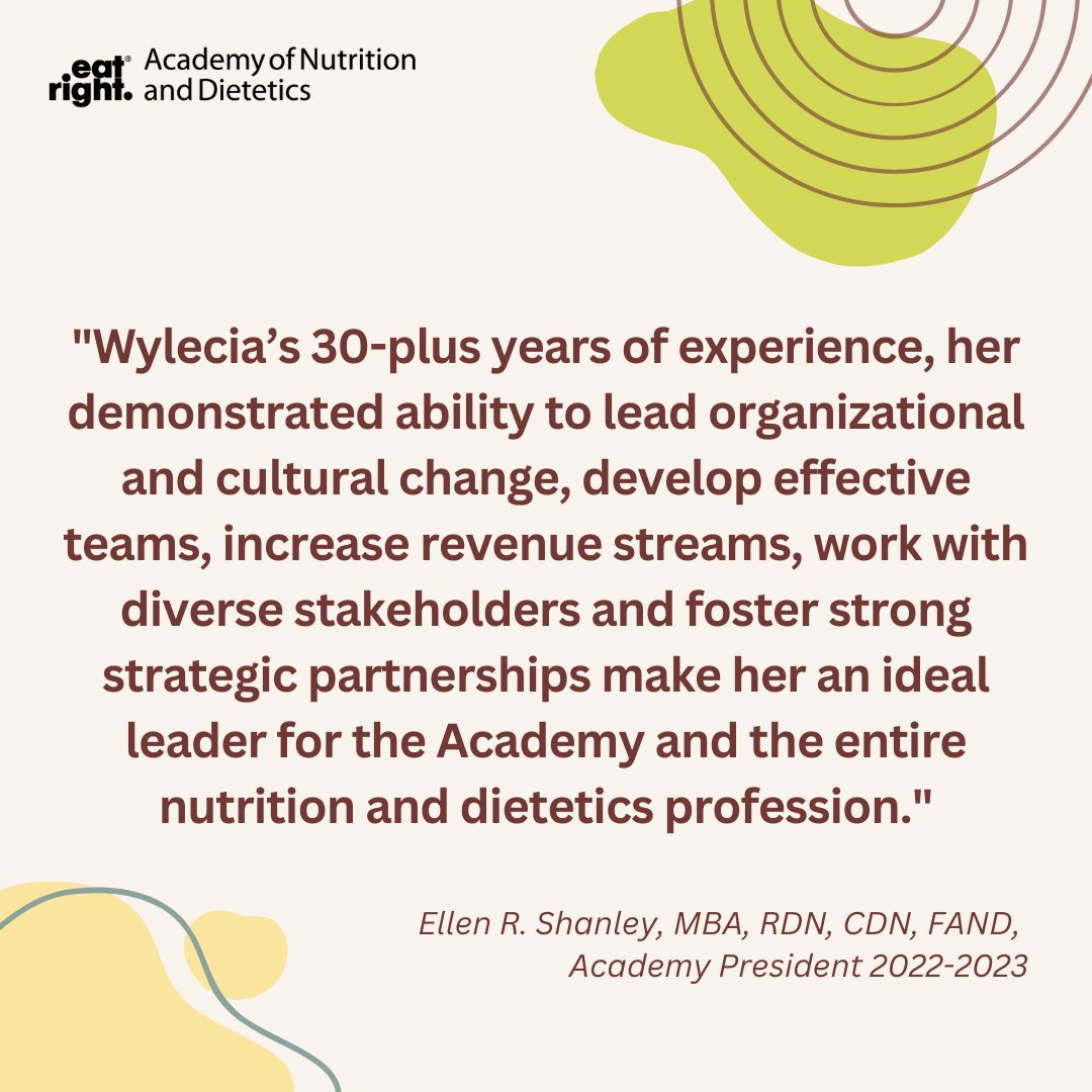 We're wrapping up this week with a few wise words about incoming Academy CEO Wylecia Wiggs Harris, PhD, CAE, from Academy President @EllenShanley, MBA, RDN, CDN, FAND! ✨ Learn more about Wylecia in the full announcement: sm.eatright.org/NewAcademyCEO #eatrightPRO #rdchat