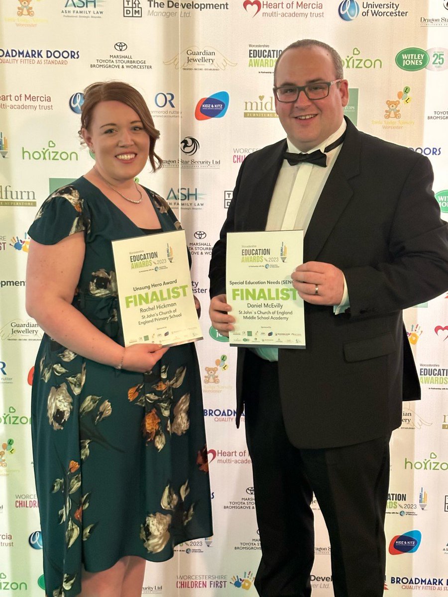 TheSpireCE's tweet image. Last night @JohnsSch Rachel Hickman and @stjohnsmiddle Daniel McEvilly were finalists in the unsung hero&apos;s category of the Worcestershire Education Awards, #TeamSpire #WEA2023