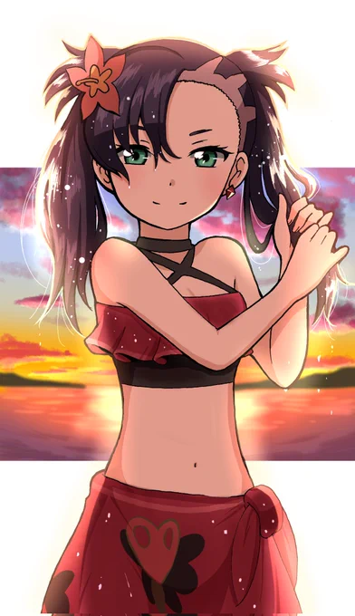 今日暑いから前に描いた水着マリィを上げる #ポケモン 
