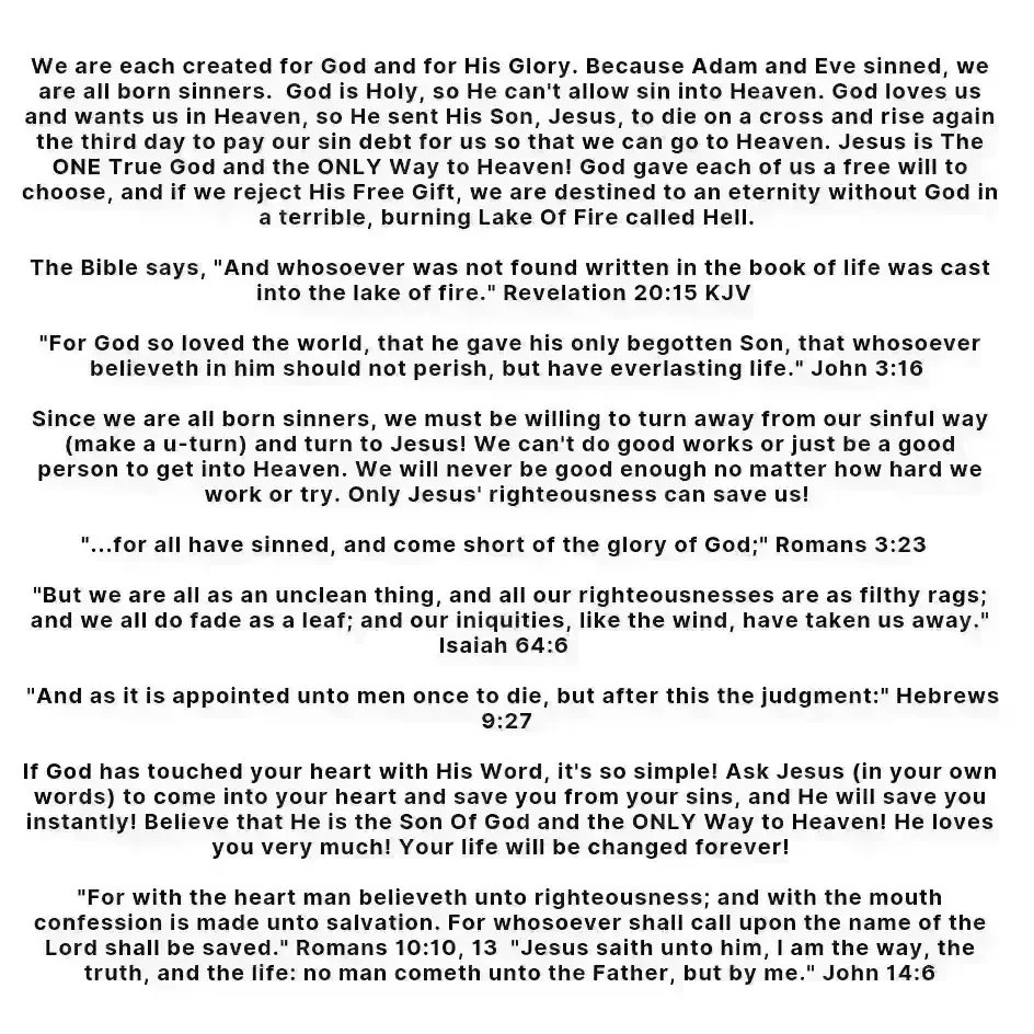 sarahgraceh96's tweet photo. #salvationinjesus #howtobesaved
#christianity #eternallife #heaven #godissogood #blessed #AFTERLIFE #lifeafterdeath #howtogotoheaven #supernatural #whoisGod #spirituality #Godisreal #whyamihere #purposeoflife #peace #eternalpeace #endtimes #apocalypse #peaceonearth #rapture https://t.co/v8EWaFxOq1