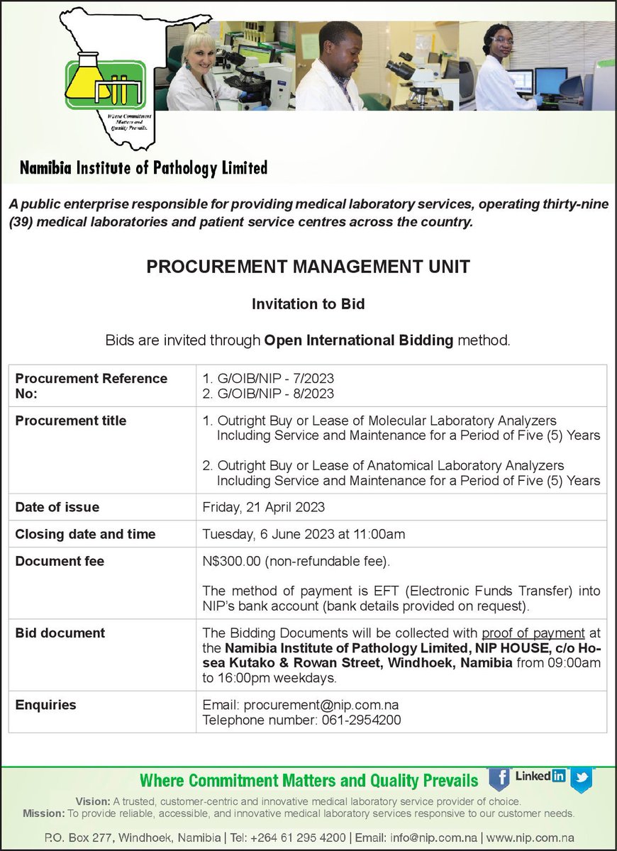 NamibiaNip's tweet image. Invitation to bid.

#NIPWhereCommitmentMattersAndQualityPrevails