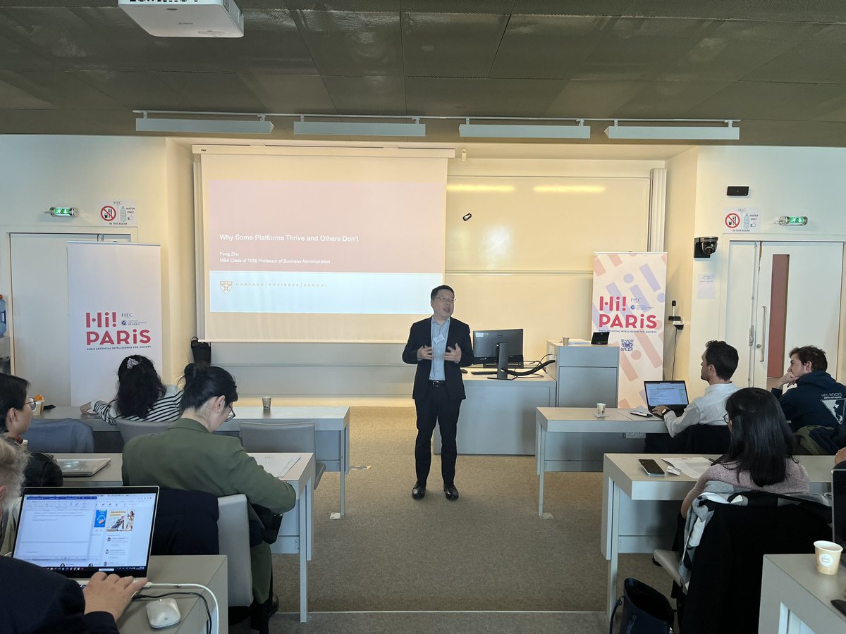 Professor Feng Zhu from Harvard Business School is giving the key note on "Why some platforms thrive and others don't" at our workshop. We are super excited to hear the insights on this important topic. #digital #platforms #HiPARIScenter #hecparis #AI #harvard