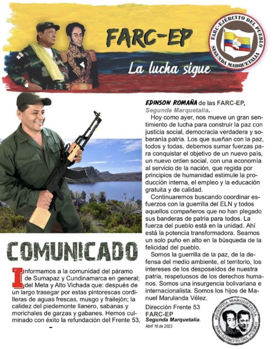 HassNassar's tweet photo. Mientras las Farc EP, que nunca dejaron de existir, anuncien la refundación del frente 53, con operaciones en Cundinamarca y Meta, el ministro de la defensa nacional está dedicado a las canciones de Mercedes Sosa. https://t.co/qQcXtACAQ9