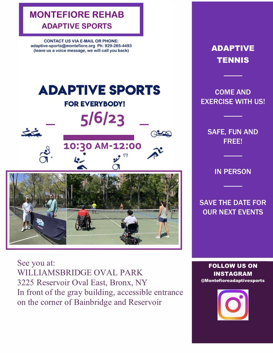 MontefiorePMR's tweet photo. Come exercise with us May 6th at 📍Williamsbridge Oval for our monthly #adaptivesports event! We can’t wait to see you there 👏🏻 https://t.co/RZSaXFPXTq