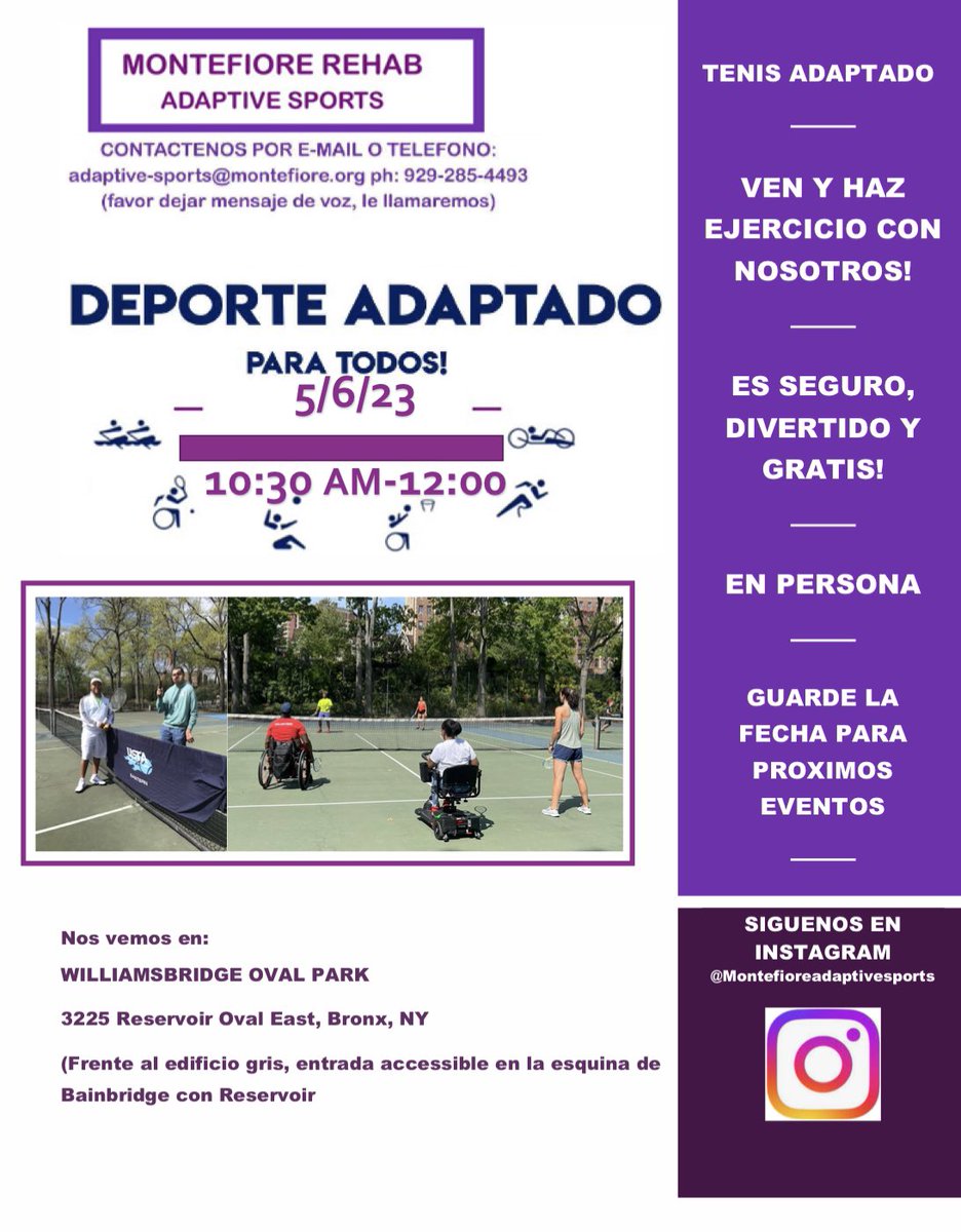 MontefiorePMR's tweet photo. Come exercise with us May 6th at 📍Williamsbridge Oval for our monthly #adaptivesports event! We can’t wait to see you there 👏🏻 https://t.co/RZSaXFPXTq