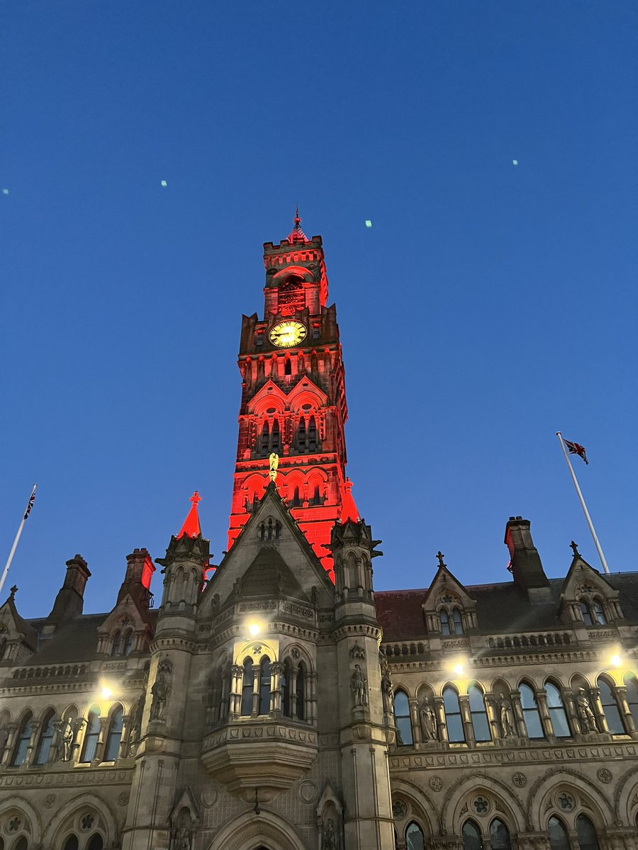 staceydoherty18's tweet photo. The haemophilia team @BTHFT have been busy this week promoting haemophilia awareness both In the hospital and in the community. We’ve lit the town hall up red and promoted it in the local paper.
#lightitupred 
#haemophiliaawareness 
#haemophilia 
@HaemoSocUK 
@NWYorksHaem https://t.co/Wh3XStWBAQ