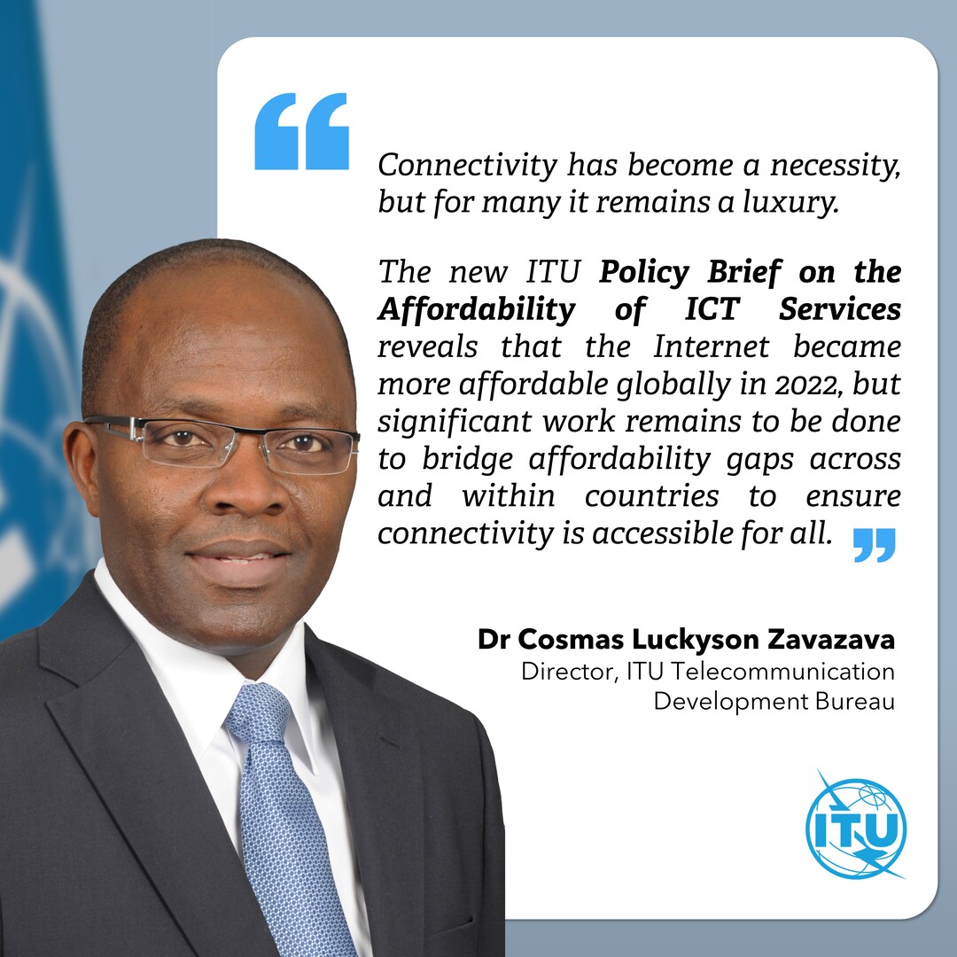 ITUBDTDirector's tweet photo. Pleased to report that the Internet has become more affordable: the newly launched @ITU Policy Brief on ICT affordability highlights the importance of affordable connectivity as a key enabler of universal & #MeaningfulConnectivity.
https://t.co/3DR9HDZHAo https://t.co/DMyJ8cLJcW