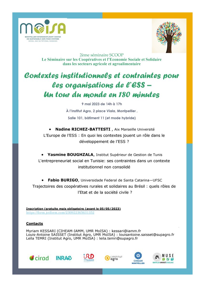 CIHEAMIAMM's tweet photo. 2ème séminaire SCOOP:
🌍Contextes institutionnels et contraintes pour les organisations de l’#ESS –  Un tour du monde en 180 minutes
📅 le 9 mai à Supagro Montpellier.
Inscrivez-vous avant le 5 mai:
▶️https://t.co/BzMwskLUAS

#économie #sociale #solidaire #coopératives #MOISA https://t.co/oECRs31JDV