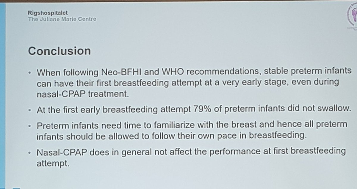 AloysiusAnnie's tweet photo. Exciting data from hopefully soon to be published study by Ragnhild Maastrup on feasibility and importance of early breast feeding experiences in preterm infants on CPAP #MAINN2023 @NeoSLTCEN https://t.co/QZYaXAEyY3