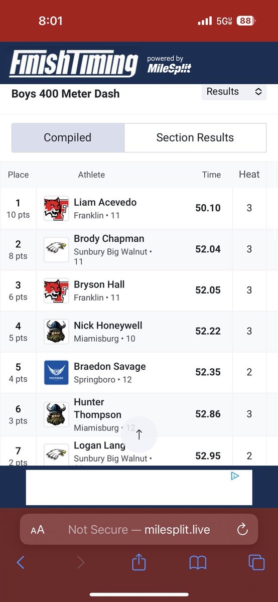BrodyChappy157's tweet photo. Ran the open 400 with a time of 52.02. New Pr for the season. https://t.co/WBabG6t8ZR
