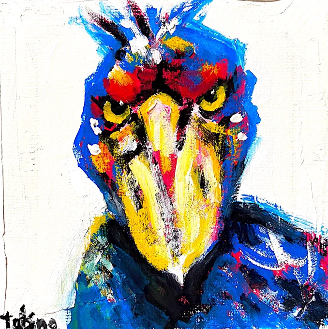 久しぶりにハシビロコウ描きました。(赤黄青+白黒)#ハシビロコウ #絵描きさんと繫がりたい #絵柄が好きって人にフォローされたい 