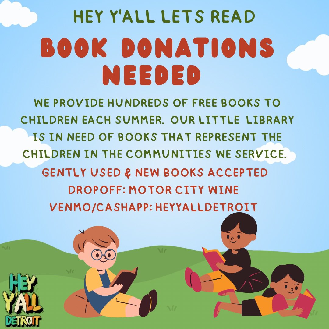 Hey Y'all we are in need of books of representation for our little library. Books can be dropped off at Motor City Wine or purchased from our wishlist. Monetary donations accepted through Venmo/Cashapp: HeyYallDetroit.
amazon.com/hz/wishlist/ls…