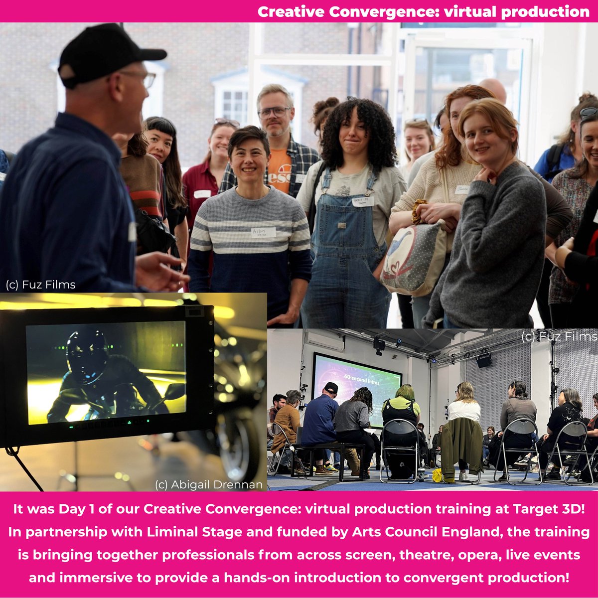 It was Day 1 of our #CreativeConvergence: #virtualproduction training with @Liminal_Stage, funded by @ace_national! The training @Target_3d is introducing convergent process and production to professionals from across the screen, theatre, opera, live events and immersive sectors.