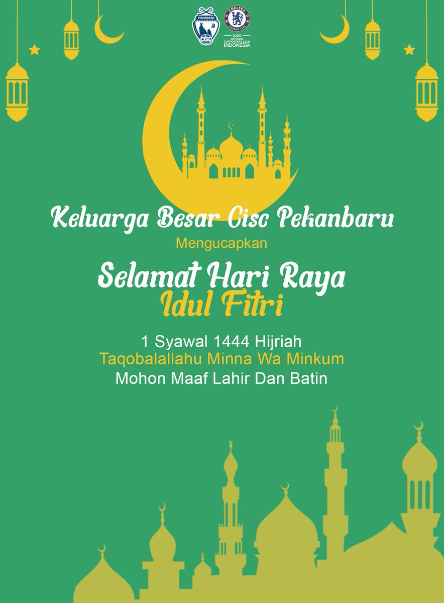 Taqabbalallahu minna wa minkum. Minal aidin wal faizin, mohon maaf lahir dan bathin.

Segenap Keluarga besar CISC Pekanbaru mengucapkan Selamat Hari Raya Idul Fitri 1444 H.

#CISCPKU #EIDMUBARAK