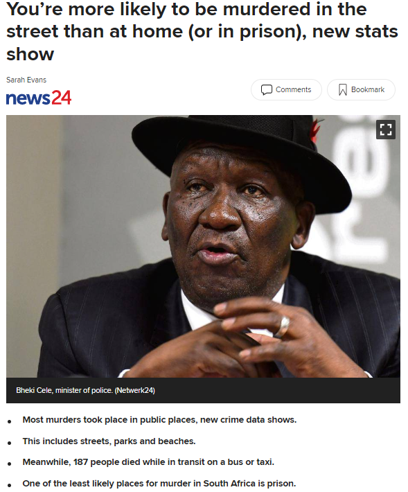 Not only is the chance of you being murdered in SA relatively big, but there's almost no chance of an investigation or the people responsible being caught.
The possibility of them prosecuted and serving their sentence even smaller.
But the chance of police involvement is bigger.