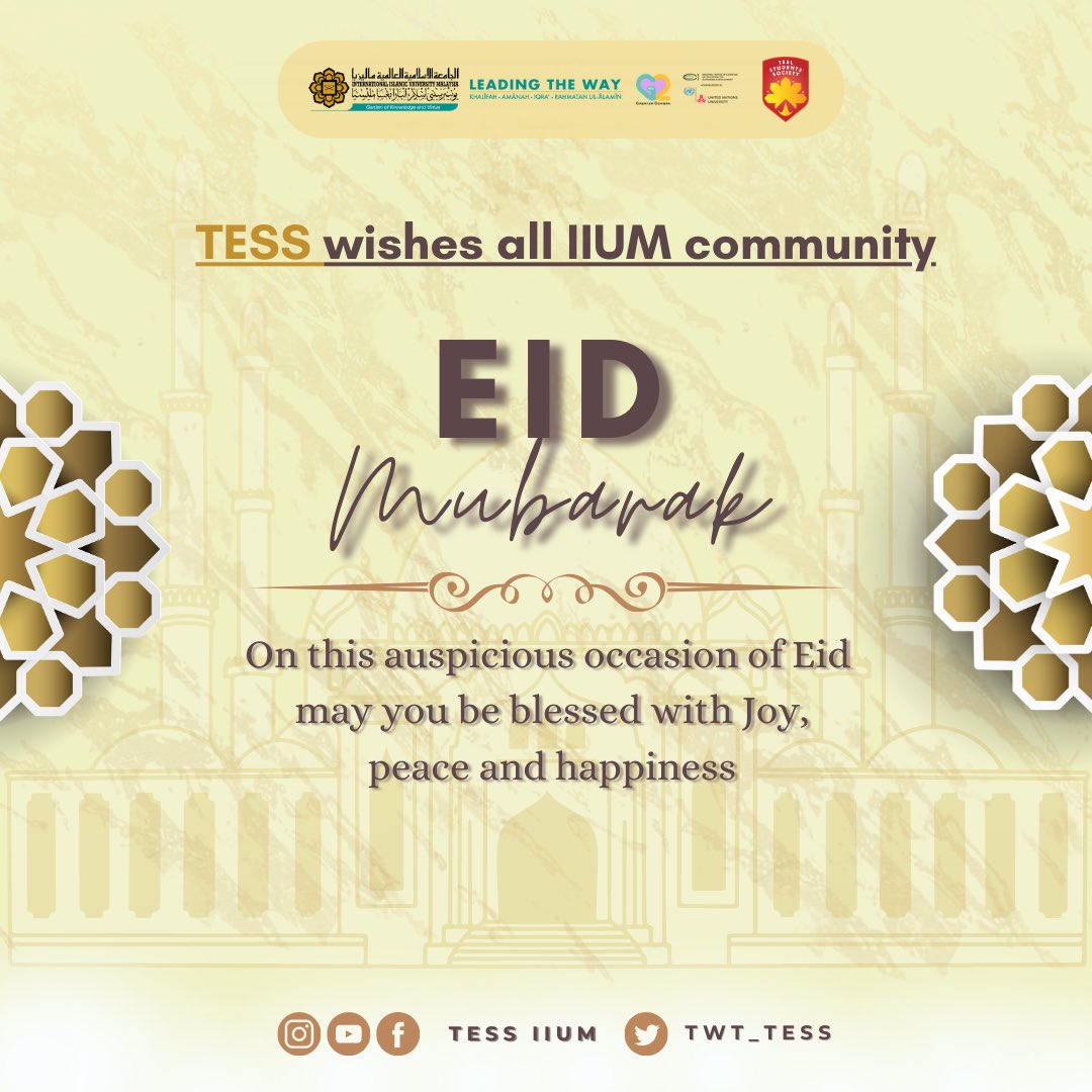 twt_tess's tweet photo. 🌙 *EID MUBARAK 1444H*🌙

Assalamualaikum &amp; Eid Mubarak peeps! 🕌

With the end of the glorious month of Ramadhan, now Syawal is coming. With that, TESS is pleased to wish Eid Mubarak to all IIUM communities. ❤️ 

#TESSIIUM
#TowardsGreaterTESL
#BeTheVoice
#RamadhanwithTESS https://t.co/QIZyqwg6KK