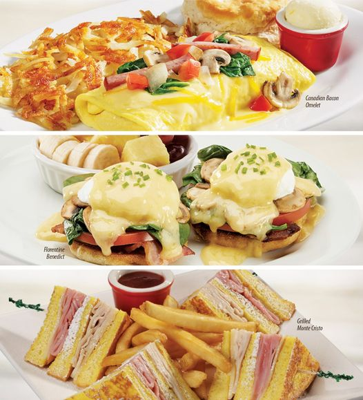 Treat yourself to our Canadian Bacon Omelet, Florentine Benedict &amp; Grilled Monte Cristo. See you this weekend! 
For descriptions: eatatelmers.com/menu/