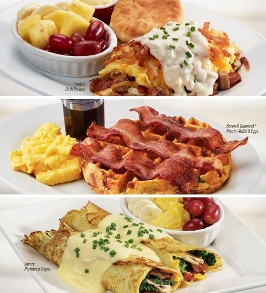 Treat yourself to our Stuffed Hash Browns,  Bacon &amp; Tillamook® Potato Waffle &amp; Eggs or Savory Northwest Crepes. See you this weekend! 
For descriptions: eatatelmers.com/menu/