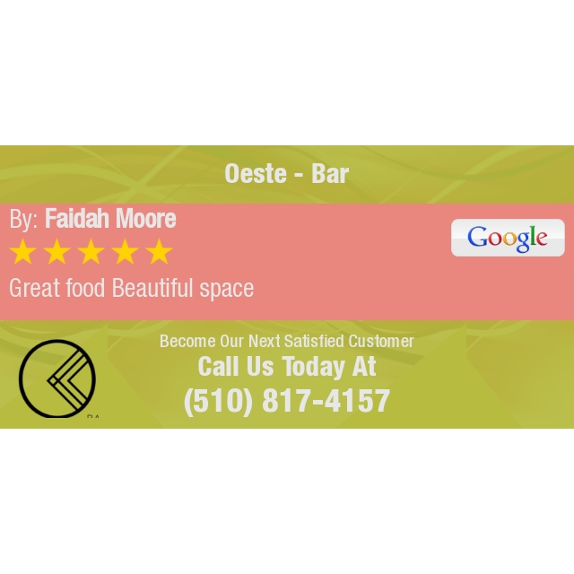 5 Star: Faidah M. "Great food Beautiful space" maps.google.com/?cid=911909947…