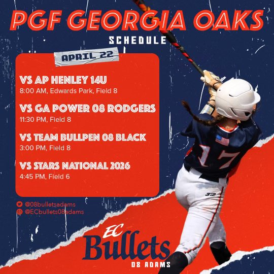 BulletsAdams16U's tweet photo. It’s that’s time again folks! Another weekend filled with softball! 😎 

Come check out your girls in action at Edwards Park in Dalton! 🧡💙
#Ecbullets08 #COOLpoints https://t.co/kSN3gF6K8j