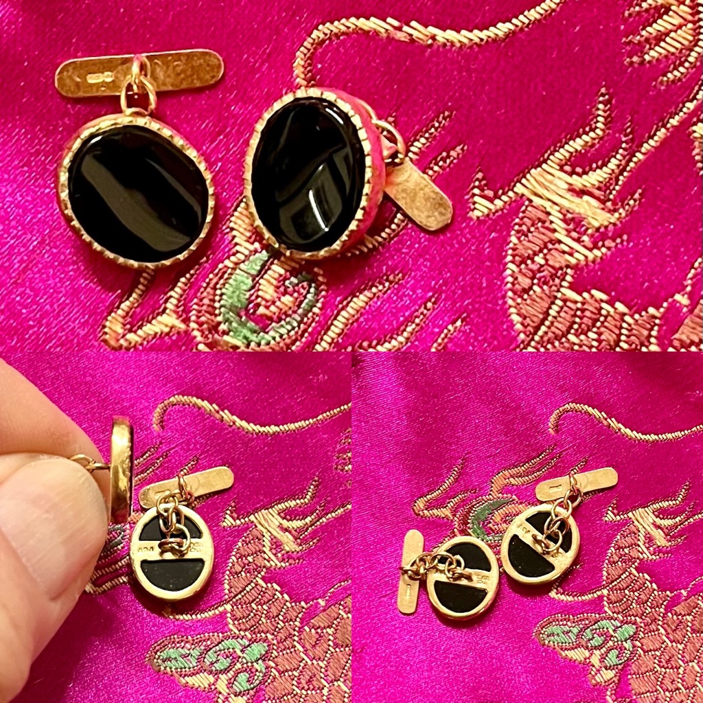 violetantiques's tweet photo. Elegant pair of 9 carat gold and black onyx cufflinks, a perfect gift. Birmingham, 1962. 
#vintage #jewellery #gold #gifts #onyx #classic #cufflinks https://t.co/A03ouKxcMH https://t.co/qDlAKSrwwy