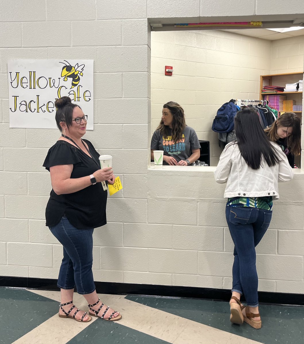 The Yellow Jacket Cafe has been a hit at our school!  Teachers and staff are loving our morning coffee with personalized thank you notes that are handwritten by our students in Mrs. Smarts class.
