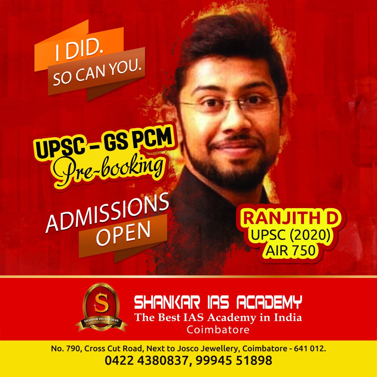 Admissions Open Shankar IAS Academy, Coimbatore

I did. So Can you.

UPSC - GS PCM pre-booking

No.790, Cross cut road, Next to Josco Jewellery, Coimbatore.
Call: 0422 4380837, 9994551898

#Coimbatore #Kerala #palakad #SIexam #tnpsc #tnpscboard #iasdreams #vacancies #job…