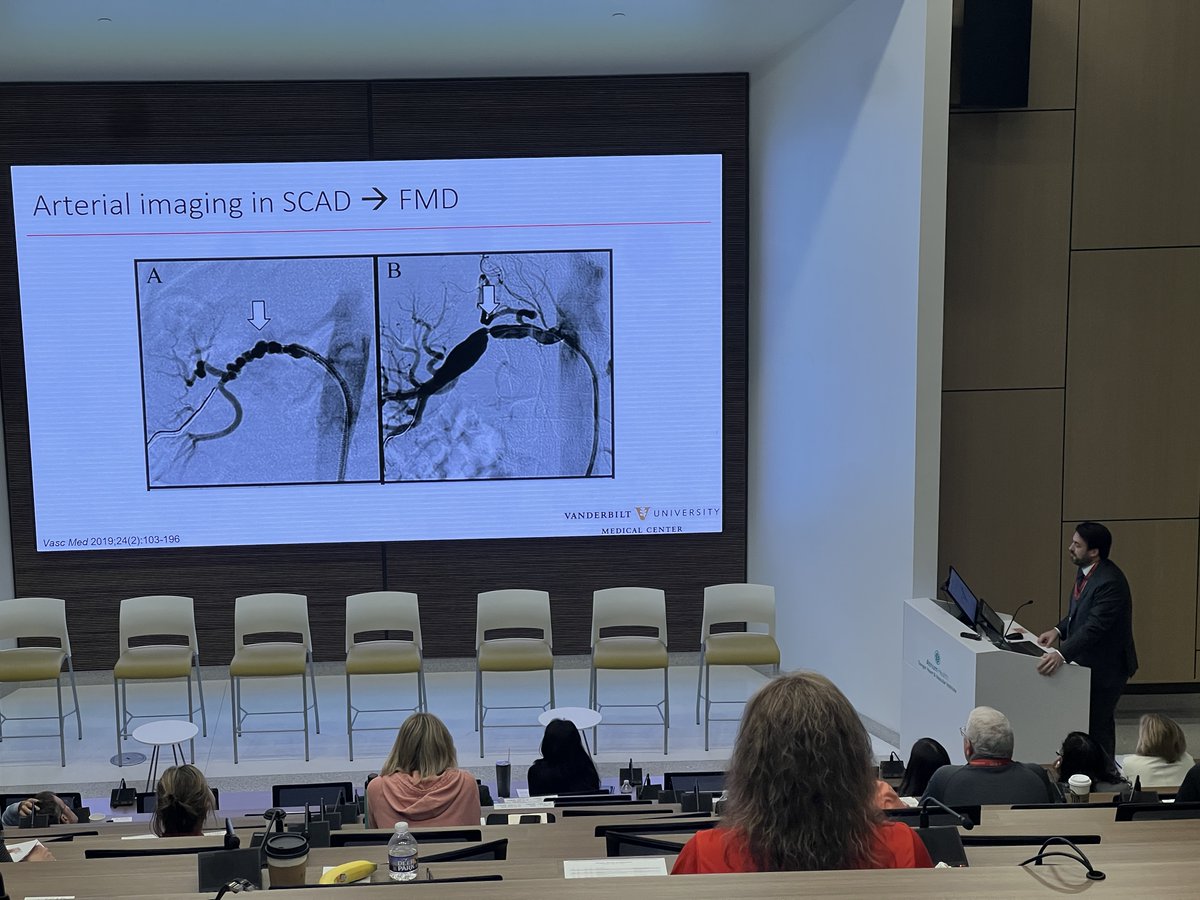 AtriumSHVI's tweet photo. @AaronAdayMD -cardiologist and vascular medicine specialist at @VUMC_Medicine speaking on #SCAD and Arteriopathies - looking at arterial imaging and genetic testing. #SCADheart #SCAD #SangerSCAD
@SCADalliance @EstherSHKimMD https://t.co/OEpuXAXARF