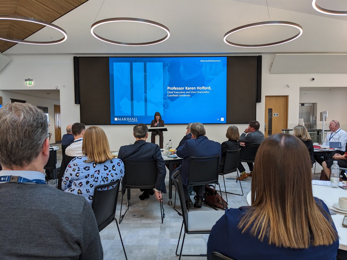 Marshall_Skills's tweet photo. Karen Holford, VC of @CranfieldUni, tells #MarshallSkillsSummit about the vital role of universities in building healthy skills and training pipelines—and shares her excitement about the new Marshall Skills Academy facility being established in Cranfield. https://t.co/P0lXNe816M